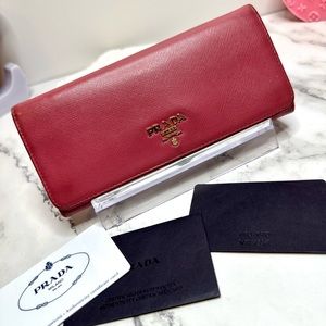 Prada Large Rose Bruyere Saffiano Leather Wallet